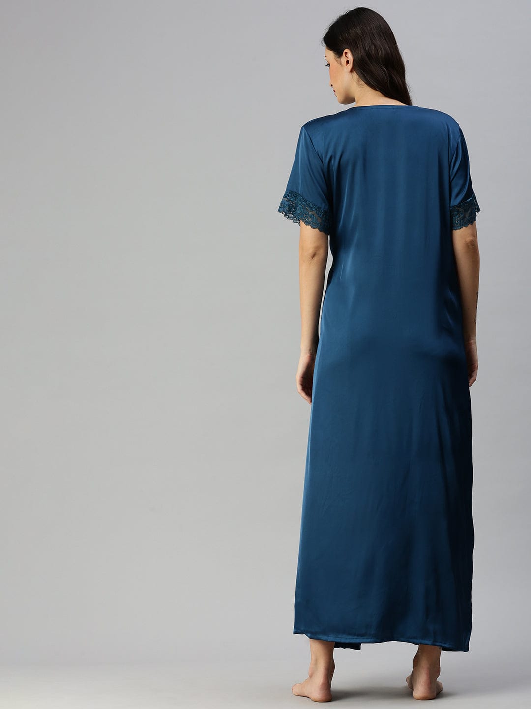 Satin luxury robe with Long Gown | Turquoise Blue
