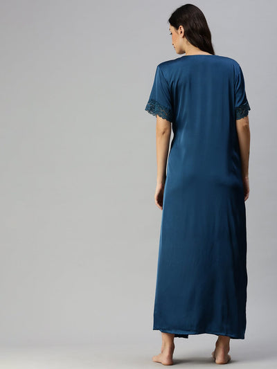 Satin luxury robe with Long Gown | Turquoise Blue
