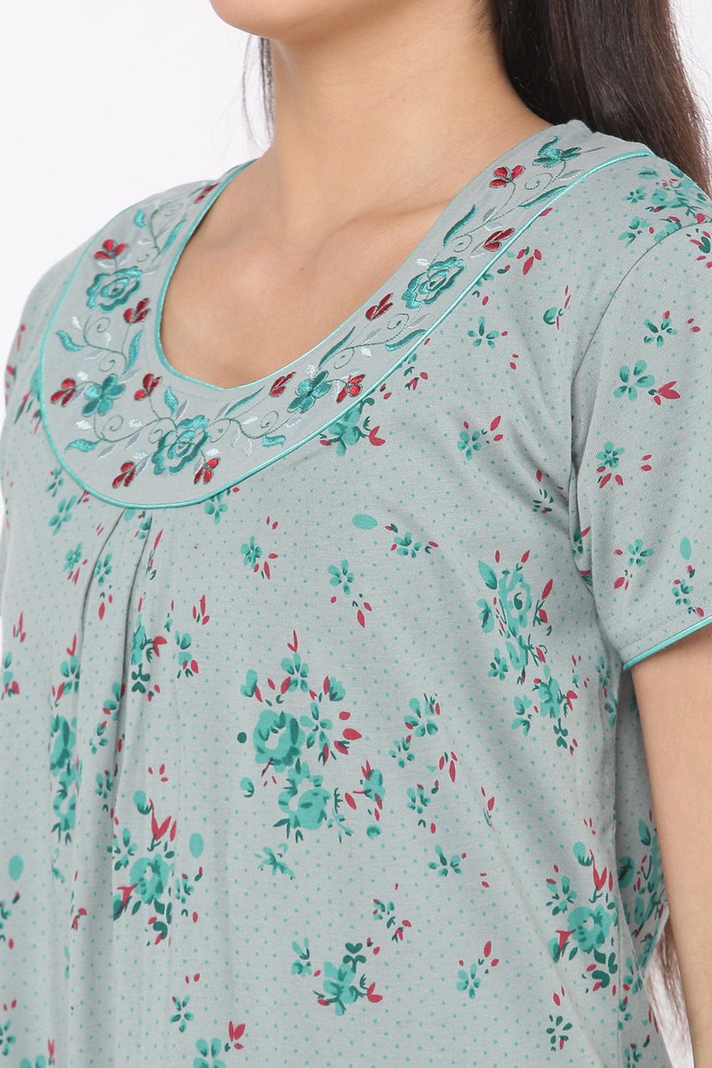 Cotton Blend Designer Nighty Green