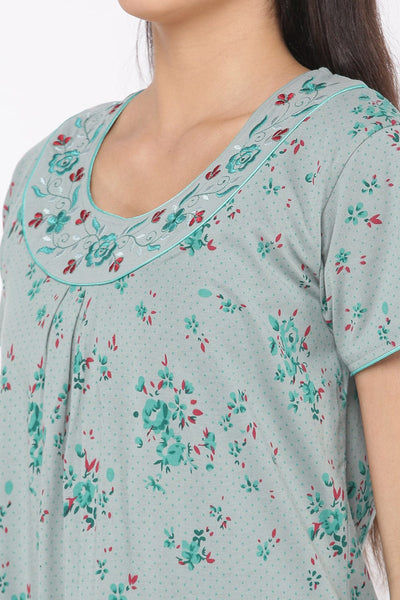 Cotton Blend Designer Nighty Green
