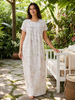 Premium Crush Cotton Pastel Blue Floral Nighty with Lace Yoke