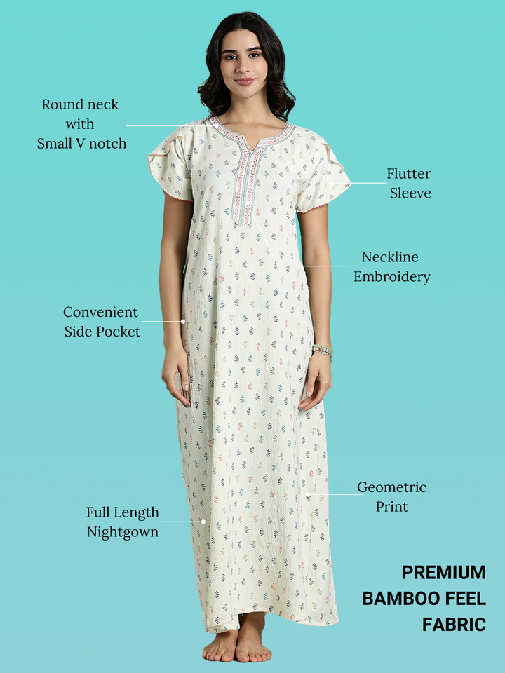 Premium Crush Cotton Creamy Floral Print Designer Nighty for Women