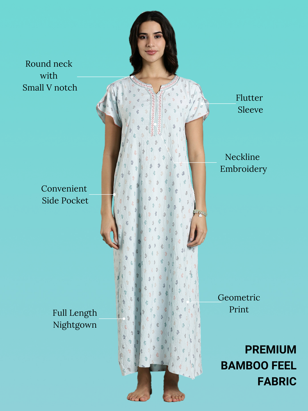 Premium Crush Cotton Designer Nighty for Women in Powder Beige