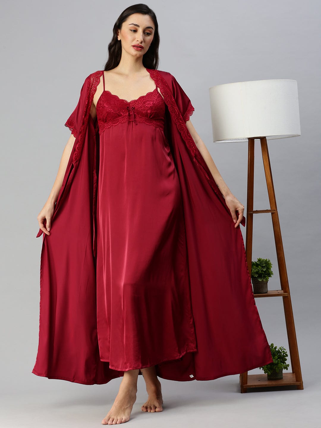  Long Robe Long Gown  Cherry Long Nighty Gown - Buy Indian Bridal Nightwear Online- 9shines label 