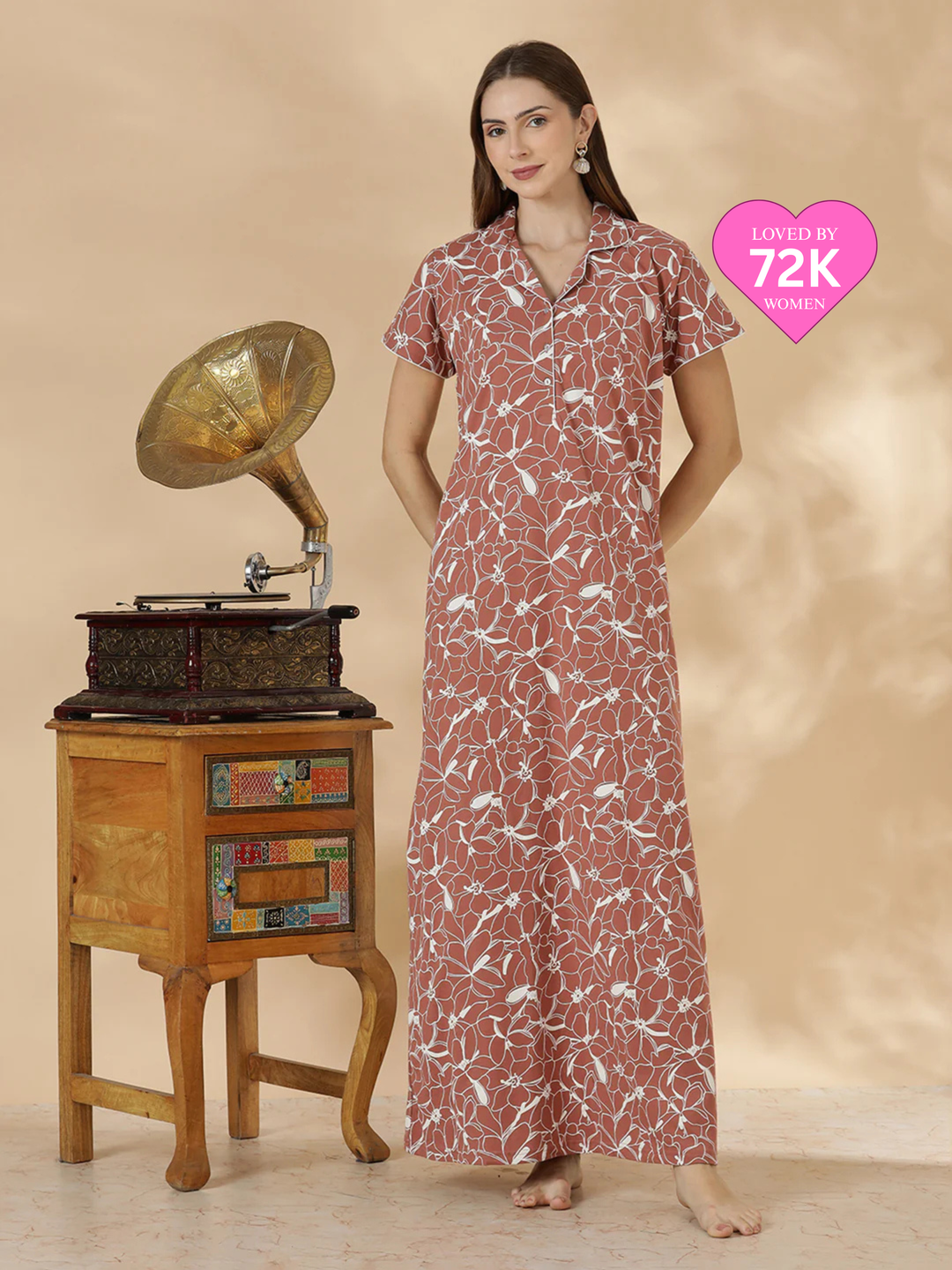 Buy Rust Brown Premium Hosiery Cotton Night Dress for Women 9shines label Buy Rust Brown Premium Hosiery Cotton Night Dress for Women 9shines label