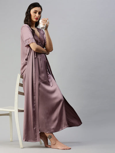 Satin luxury robe with Long Gown | Light Purple