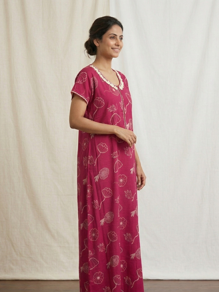 Alpine Floral A Line Nighty in Daisy Pink with Zip