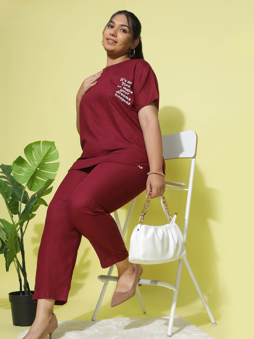  Co-ord sets  stylish co ords - Buy Linen Round Neck Co-ord Sets Maroon- 9shines label 