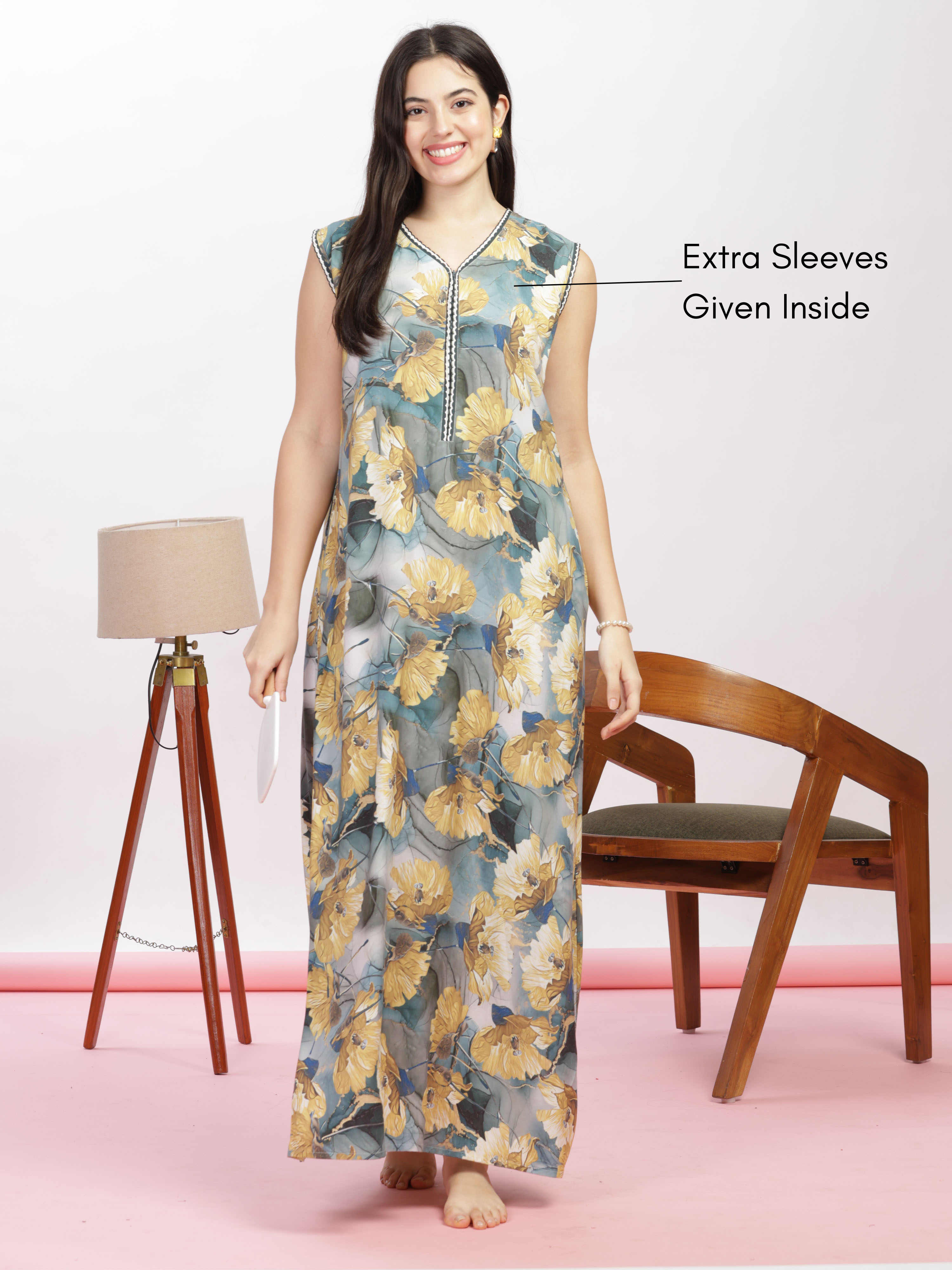 Shop Comfy Abstract Green Rayon Maxi Nighty For Women Online – 9shines label