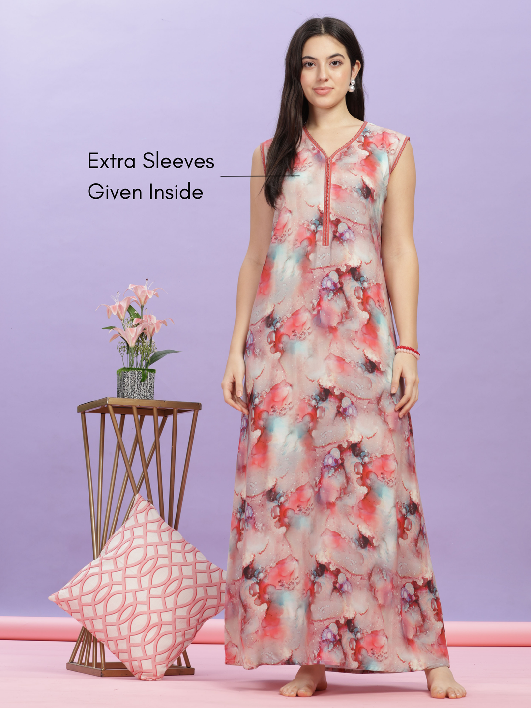 Marble Cherry Sleeveless Maxi Dress for Women Online