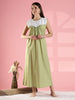 Green Polka Cotton Sleeveless Nighty with Lace Yoke Design