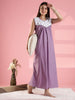 Purple Polka Cotton Sleeveless Nighty with Lace Yoke Detail
