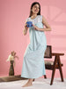 Sky Blue Cotton Sleeveless Nighty with Lace Yoke and Soft Fit