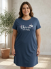 Denim Blue Cotton Short Nighty for Women Knee Length Plus Size