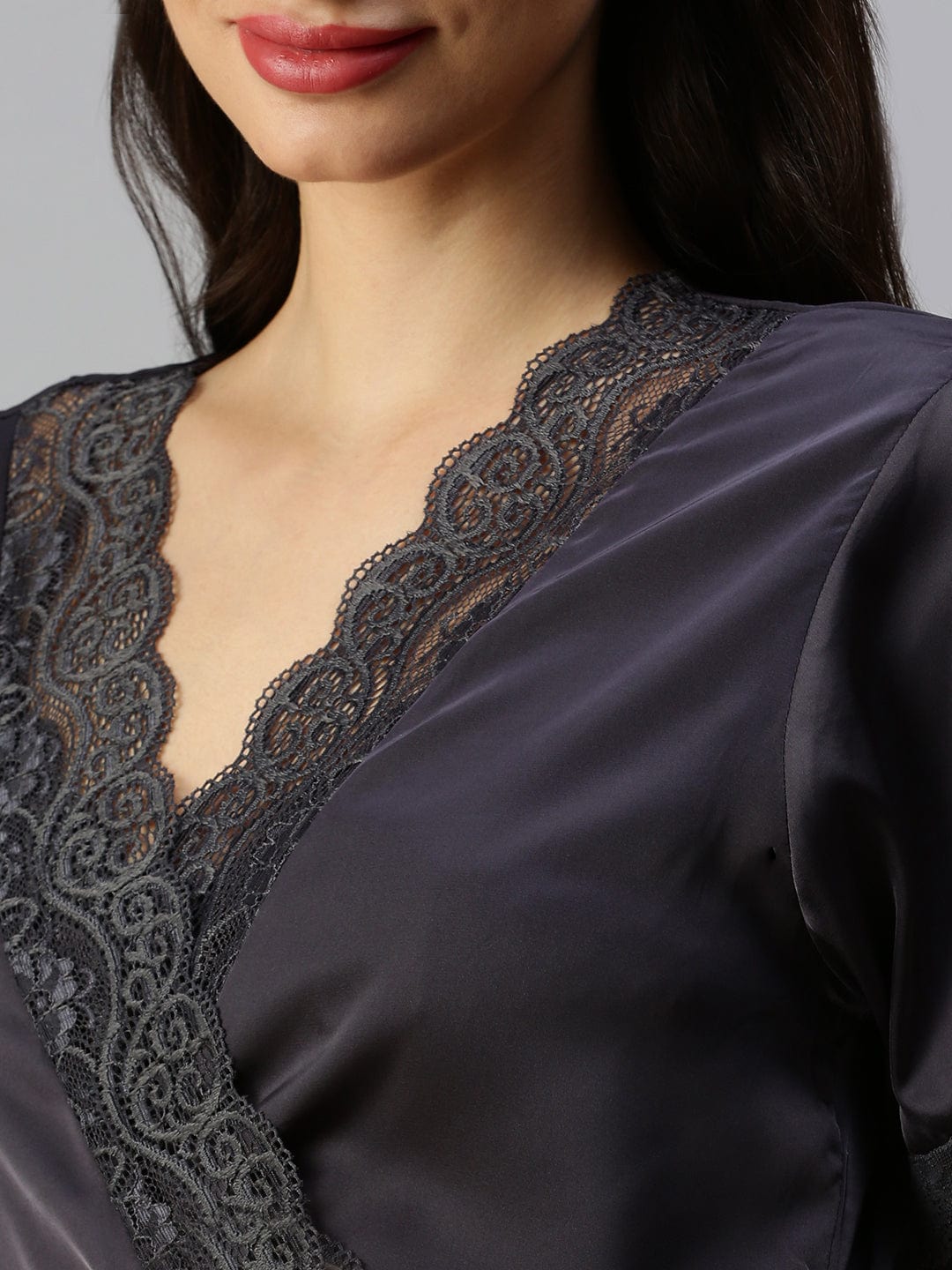 Satin luxury robe with Long Gown | Black