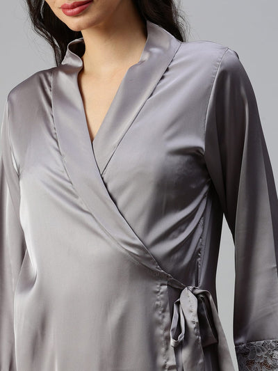 Satin luxury Short robe with Short Gown | Sliver