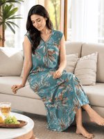 Saheli  Alpine Blush Green Sleeveless A Line Nighty with Pocket
