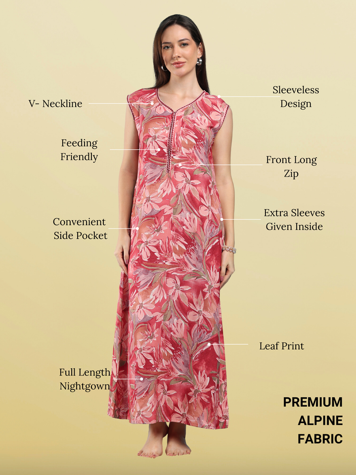 Blush Floral Print Alpine Sleeveless Designer Nighty