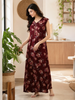 Saheli Red Floral Nighty for Women with Side Pocket and Zip
