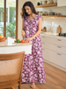 Saheli Alpine Teal Violet Sleeveless Nighty with Extra Sleeves Option