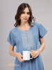 Sky Blue Heritage Embroidery Cotton Maxi Nighty | Elegant Sleepwear