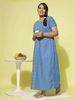 Denim Designer Nighty for Women with Spiral Puff Neck and Pocket