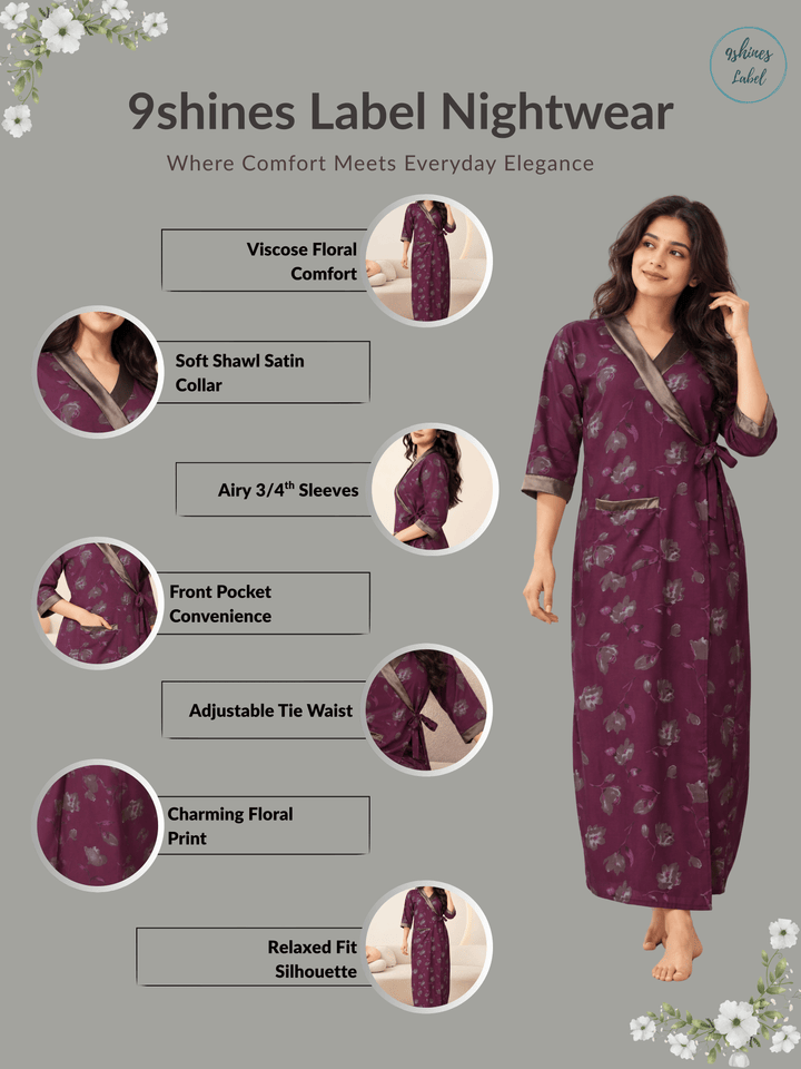 Plum Orchid Floral Print House Coat for Women