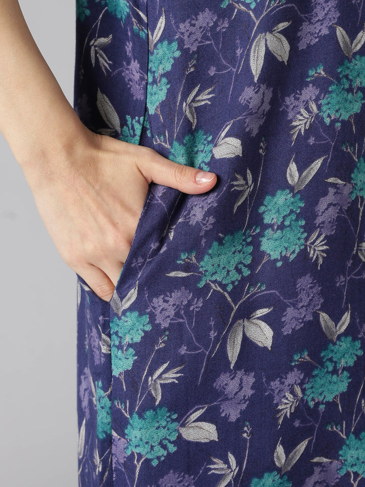 Floral Pleated Alpine Nighty for Women with Pocket and Buttons