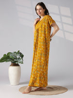 Botanical Print Alpine Nighty for Women with Pleated Fit