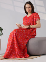 Pleated Floral Designer Nighty for Women in Alpine Fabric