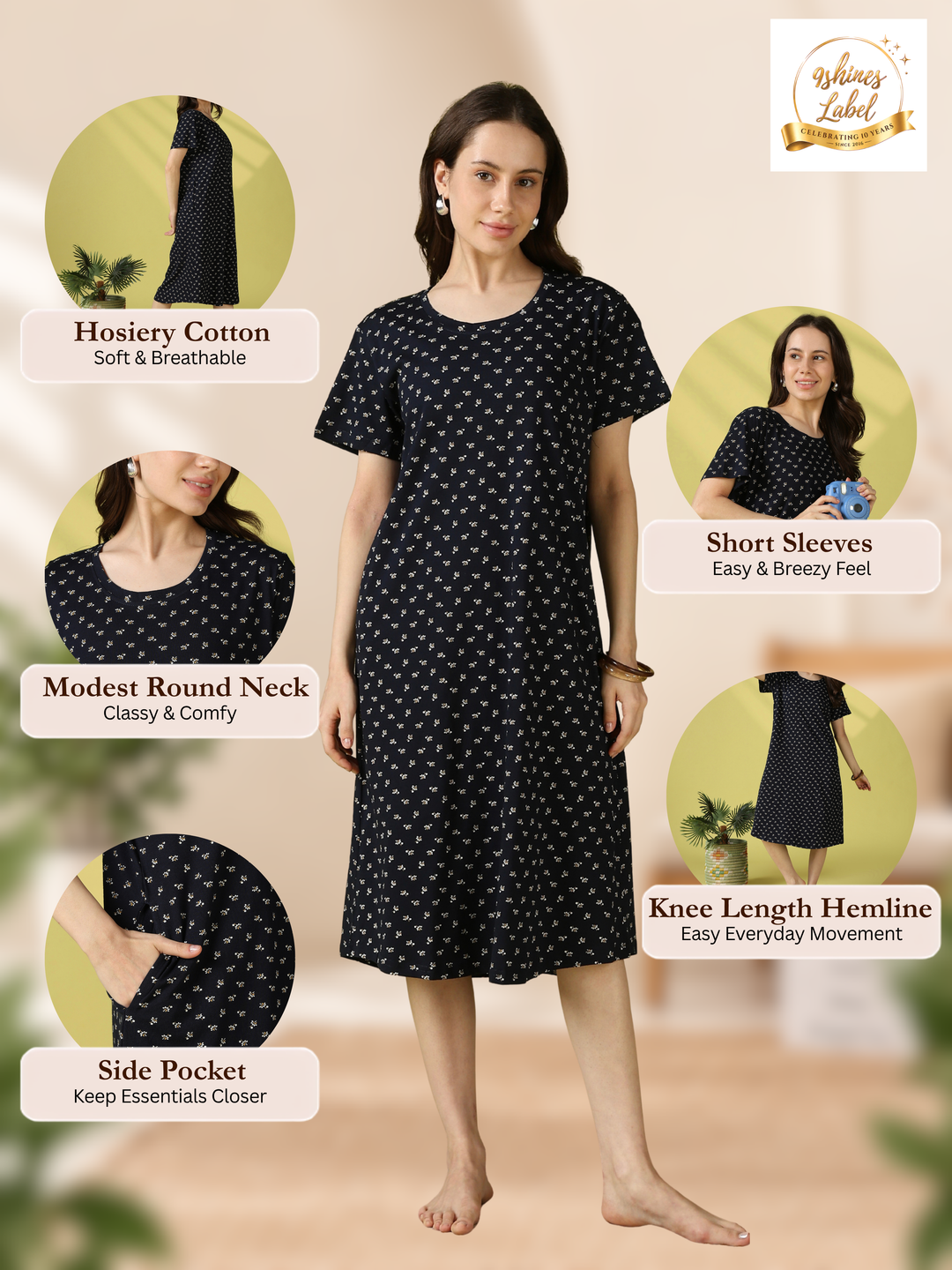 Jasmine Blue Floral Cotton Nighty for Everyday Comfort