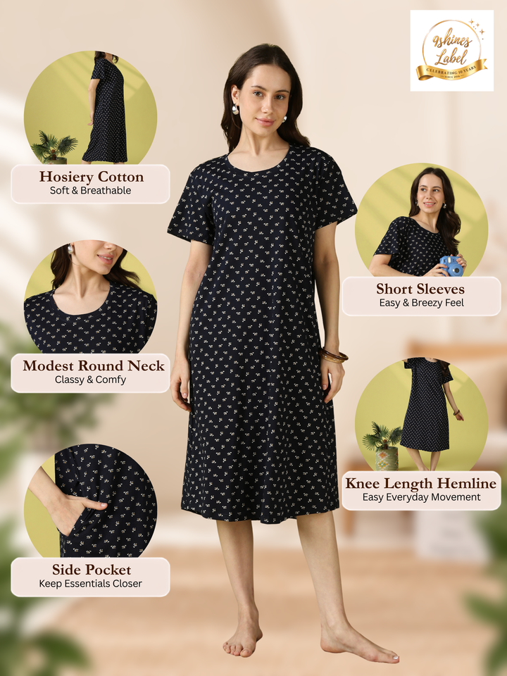 Jasmine Blue Floral Cotton Nighty for Everyday Comfort