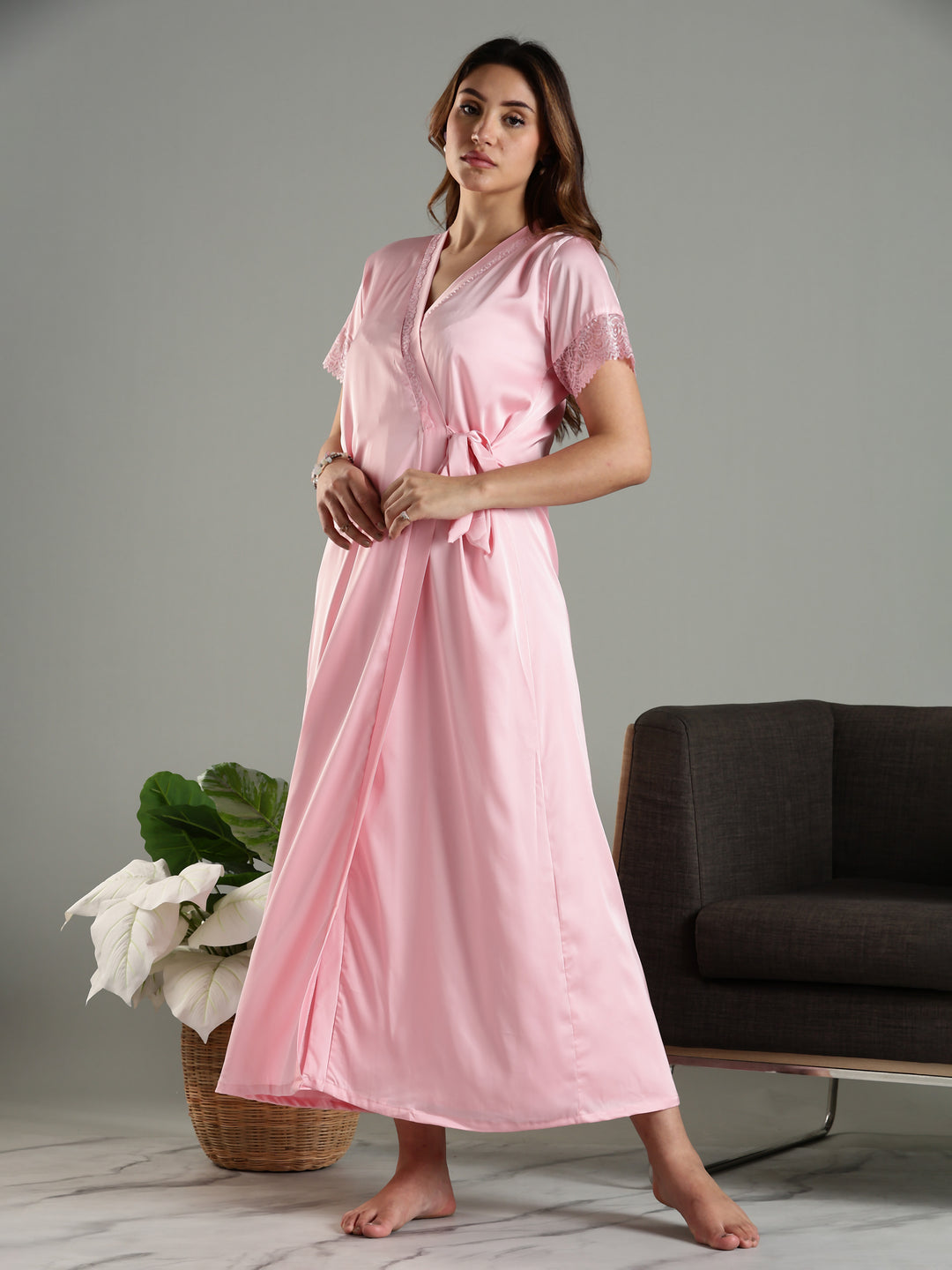 Lavishing Satin Nightwear Set for Women Long Robe Online