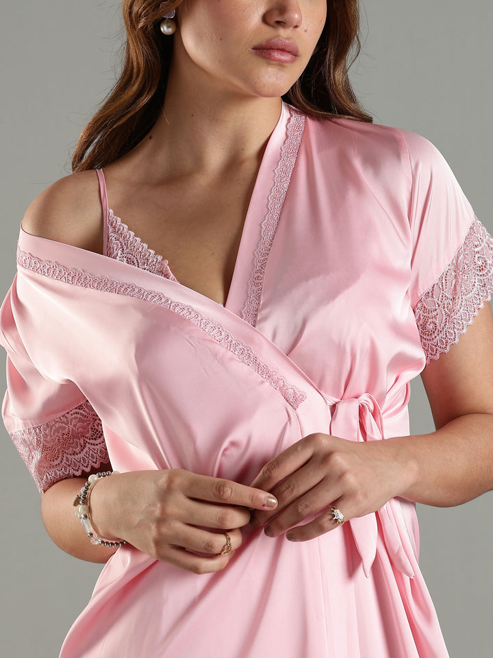 Lavishing Satin Nightwear Set for Women Long Robe Online