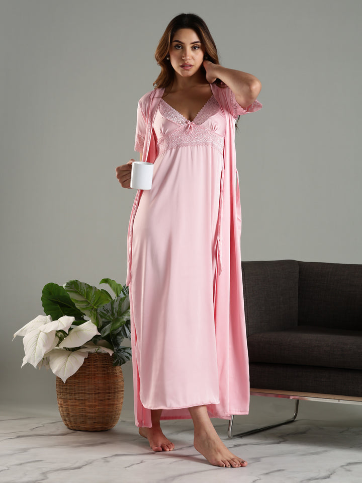 Lavishing Satin Nightwear Set for Women Long Robe Online