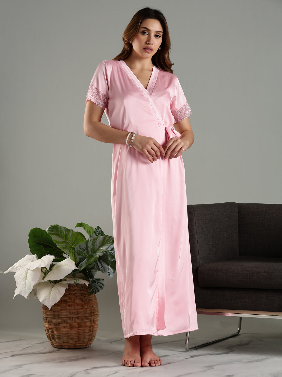 Lavishing Satin Nightwear Set for Women Long Robe Online