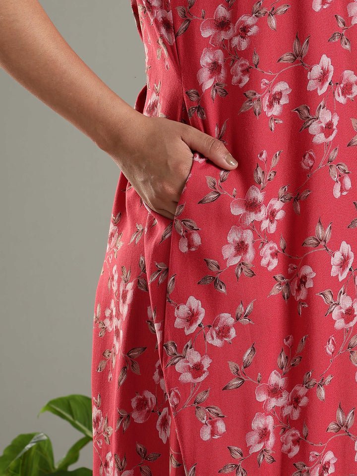 Alpine Designer Nighty in Floral Red Print for Women