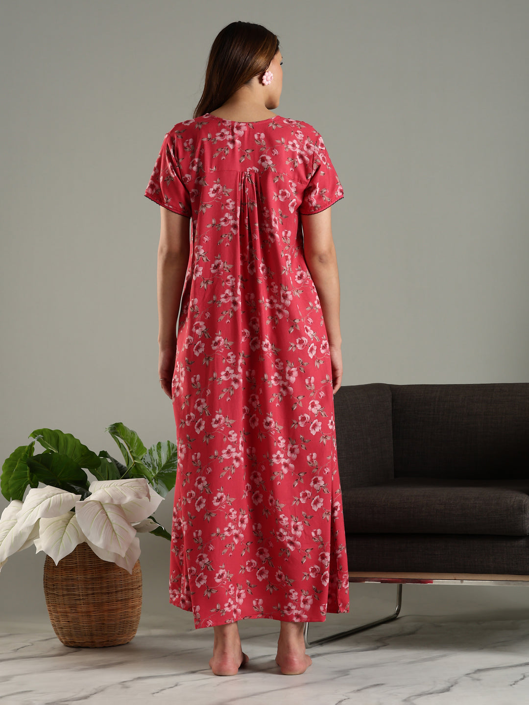 Alpine Designer Nighty in Floral Red Print for Women