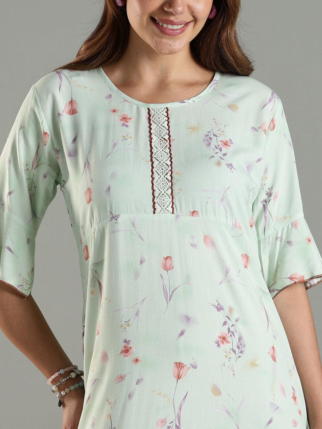Classy Green Rayon Floral Print Nighty for Women