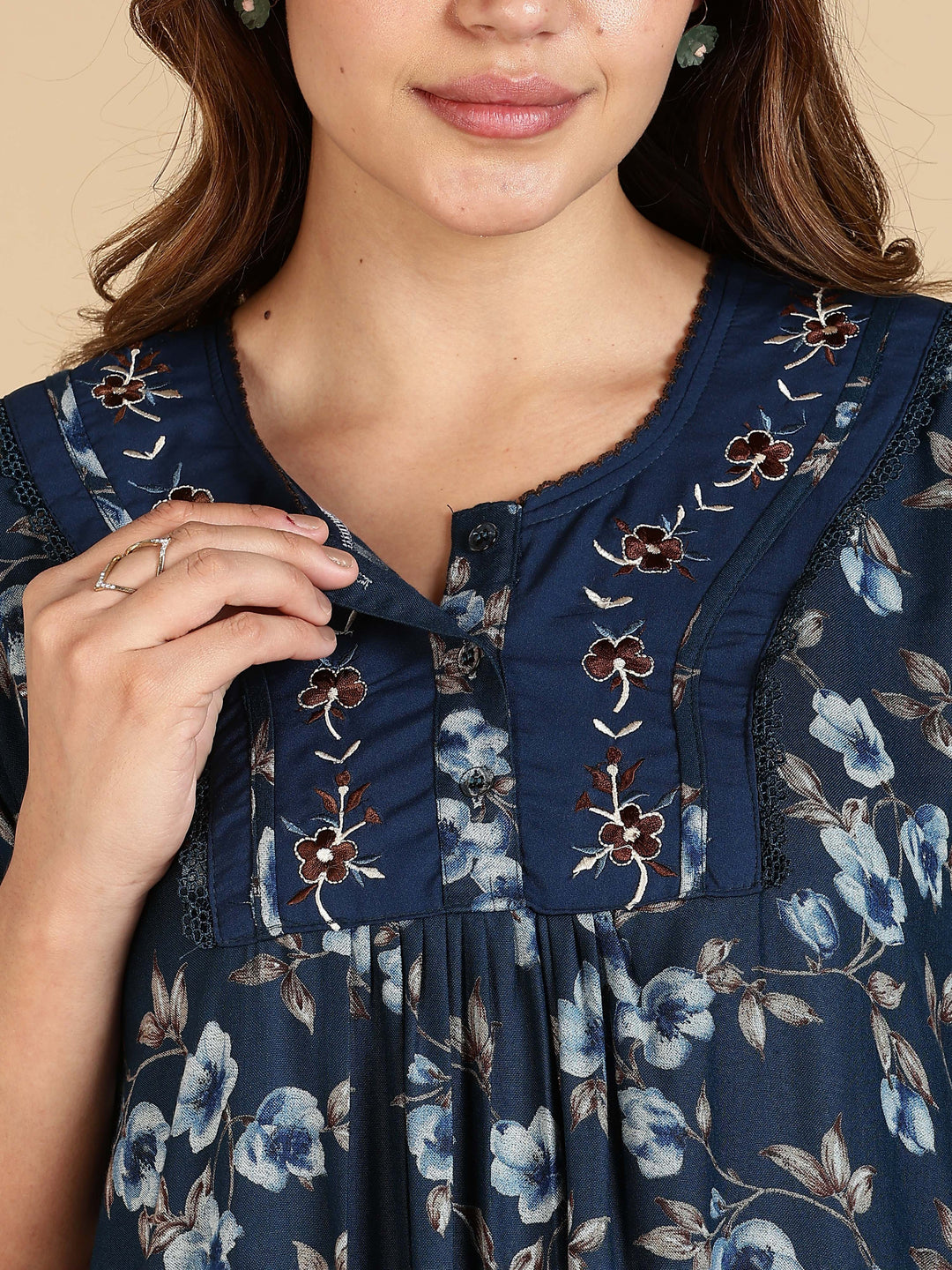 Alpine Designer Nighty in Floral Blue Print for Women
