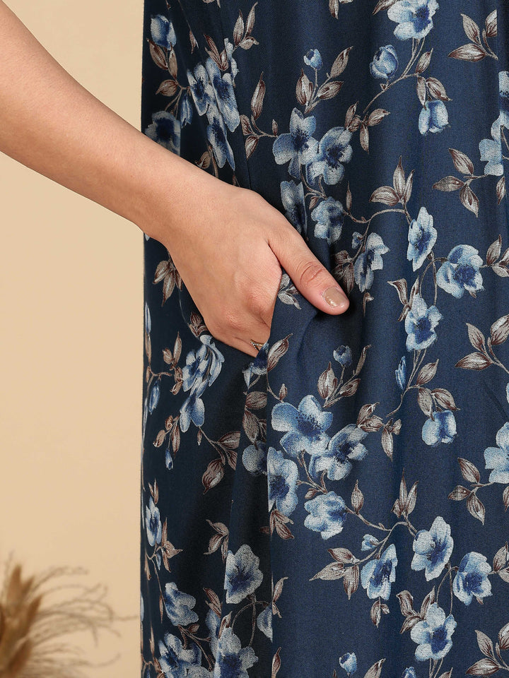 Alpine Designer Nighty in Floral Blue Print for Women