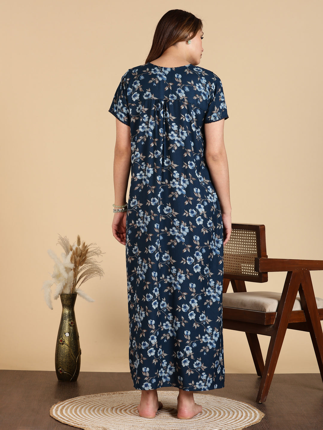 Alpine Designer Nighty in Floral Blue Print for Women
