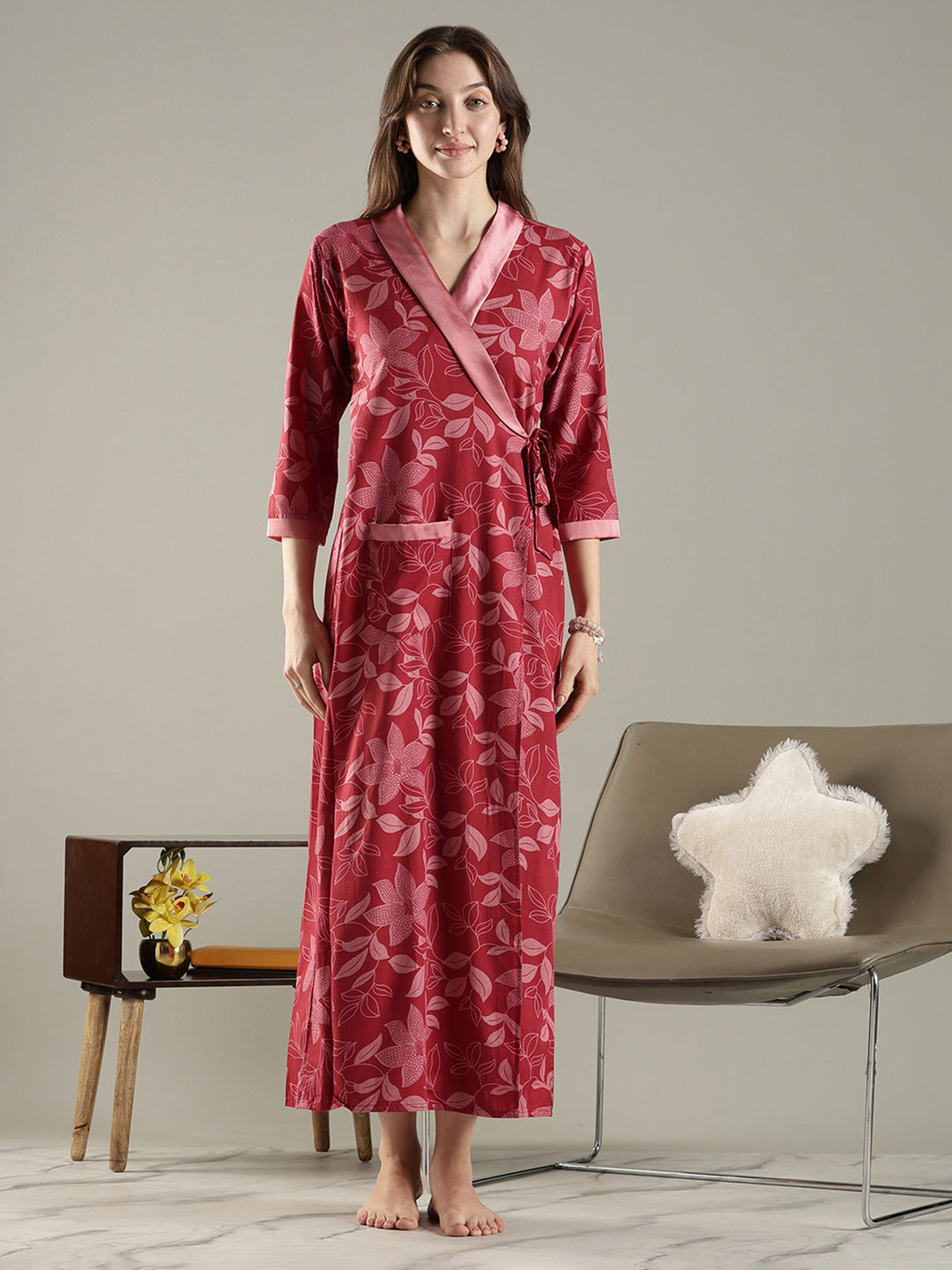 Floral Wrap Style House Coat for Women in Soft Viscose Blend