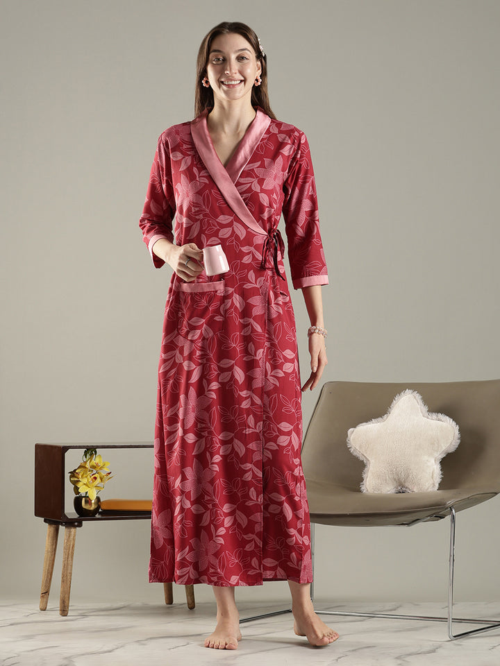 Floral Wrap Style House Coat for Women in Soft Viscose Blend