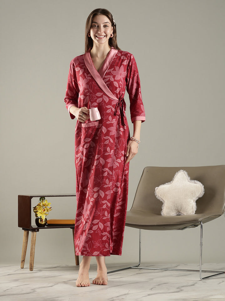 Floral Wrap Style House Coat for Women in Soft Viscose Blend