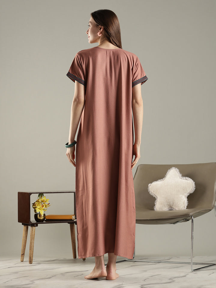 Raatrani Ethnic Embroidered Nighty for Women Relaxed A Line Fit