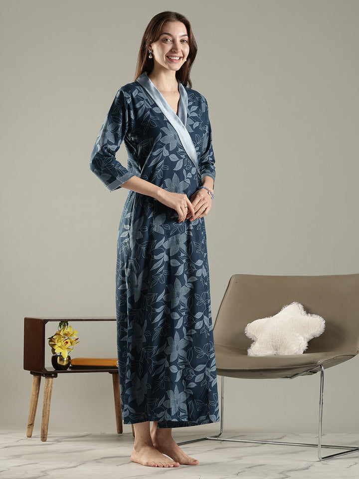 Soft Floral Wrap House Coat for Women in Lightweight Viscose