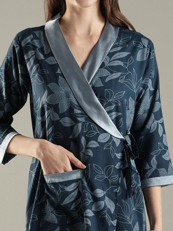 Soft Floral Wrap House Coat for Women in Lightweight Viscose