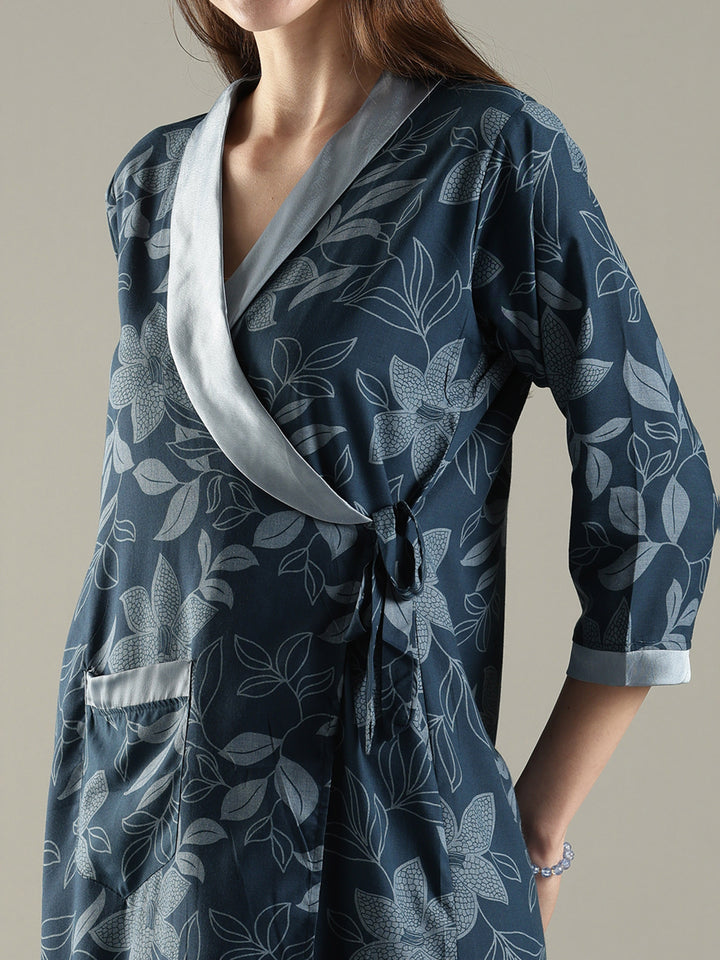 Soft Floral Wrap House Coat for Women in Lightweight Viscose
