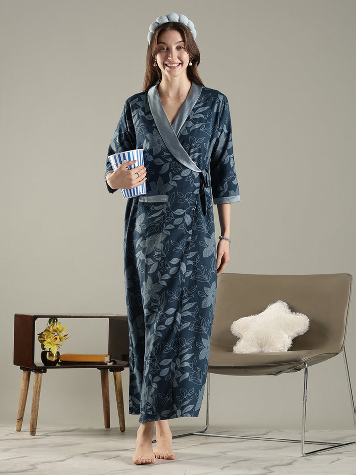 Soft Floral Wrap House Coat for Women in Lightweight Viscose